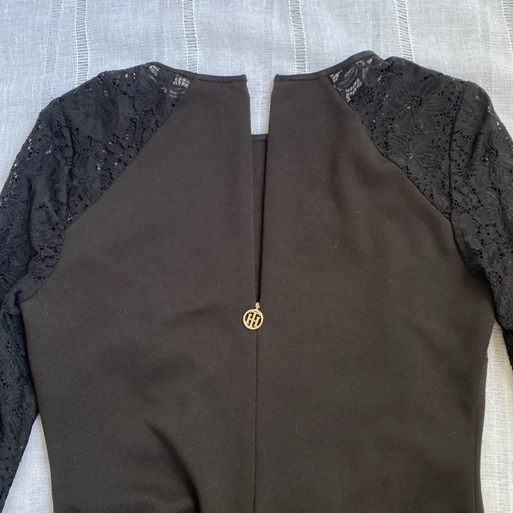 Tommy Hilfiger little black dress with long sleeves lace sleeves.